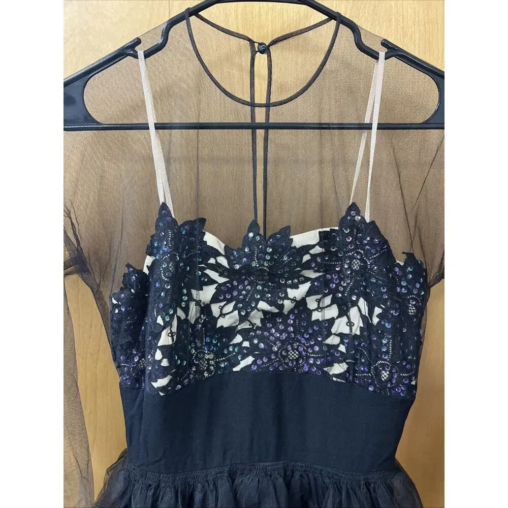 1940’s BENHAM Original Mesh Sleeve Sequined Bodice Evening or Cocktail Dress